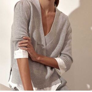 Brochu Walker Lucie Layered Vee Looker Sweater SZ L Cotton Cashmere